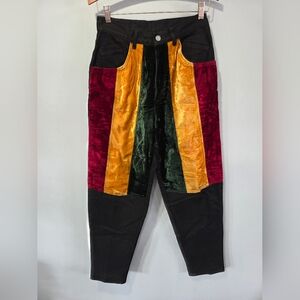 Vintage Machine Jeans Black Denim Colorblock Velour Patchwork 80s 90s 29 X 34